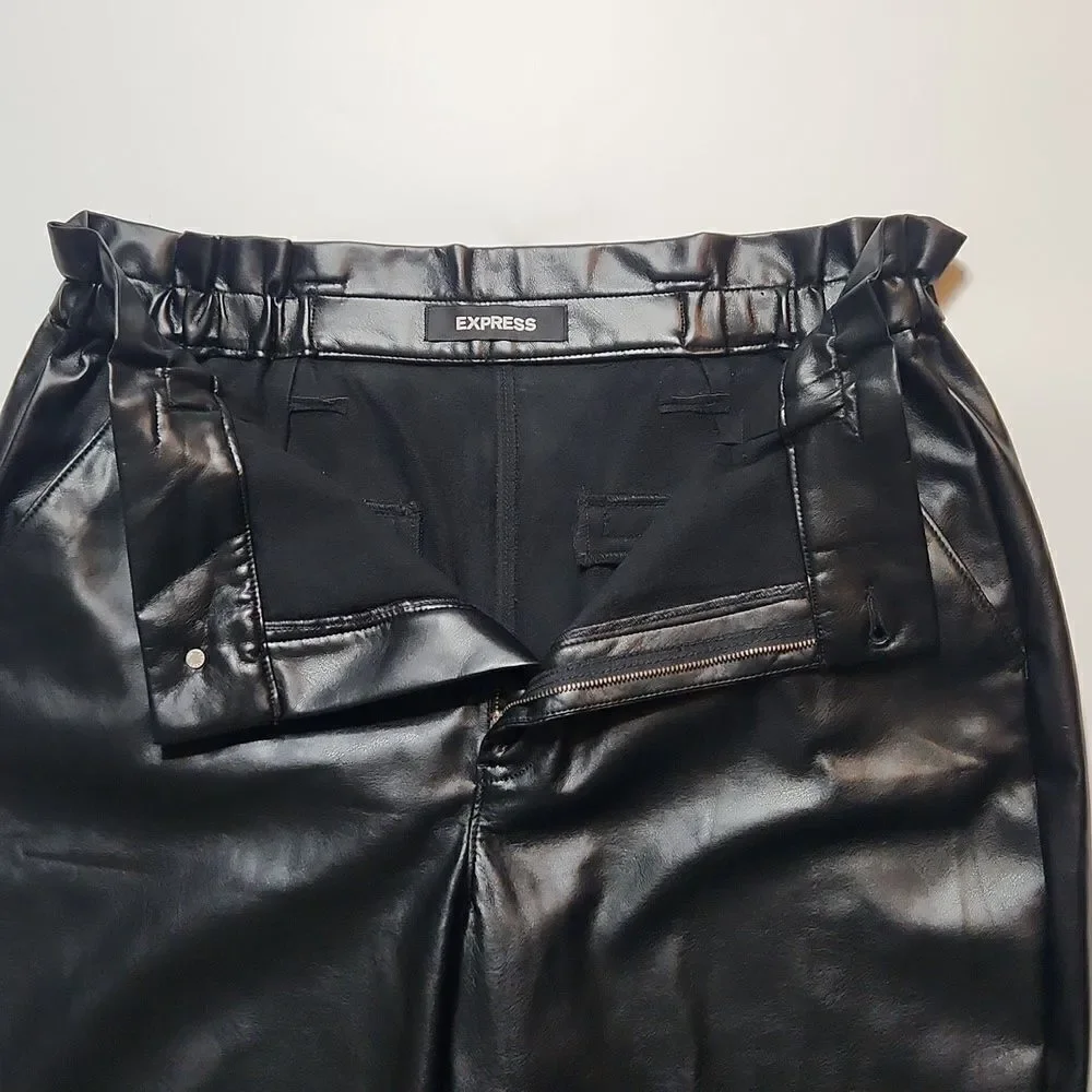 EXPRESS Black Soft Faux Leather Paperbag waisted Super High Rise Ankle pants